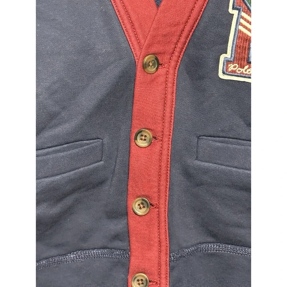 Polo Ralph Lauren Boys Size 2 Navy Red Varsity Letterman Cardigan P Patch